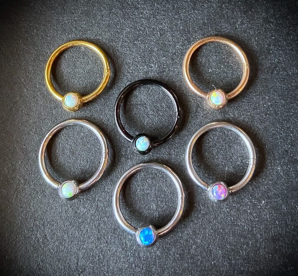 1pc Opal Ball Hinged Segment Ring Septum Clicker Captive Bead Helix Cartilage