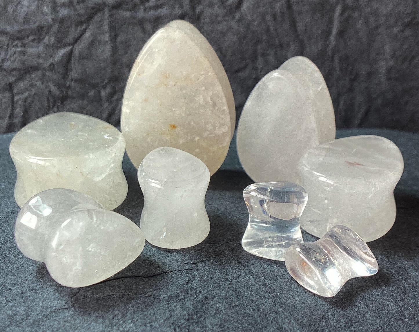 PAIR Clear Quartz Natural Stone Tear Drop Double Flare Plugs Organic Gauges