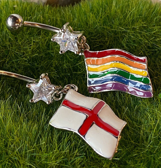 1pc Flag Belly Ring 316L Steel Pierced Navel Naval Rainbow Pride England English