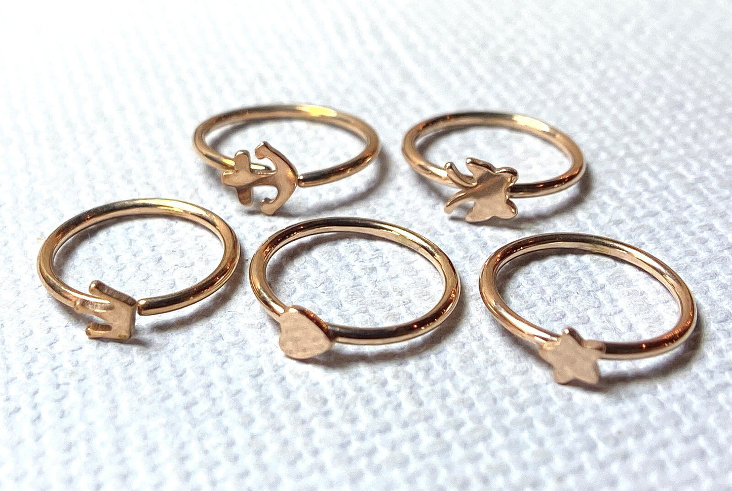 5pcs Nose Hoop Rook Daith Helix Tragus Rings - Anchor Crown Heart Star Butterfly
