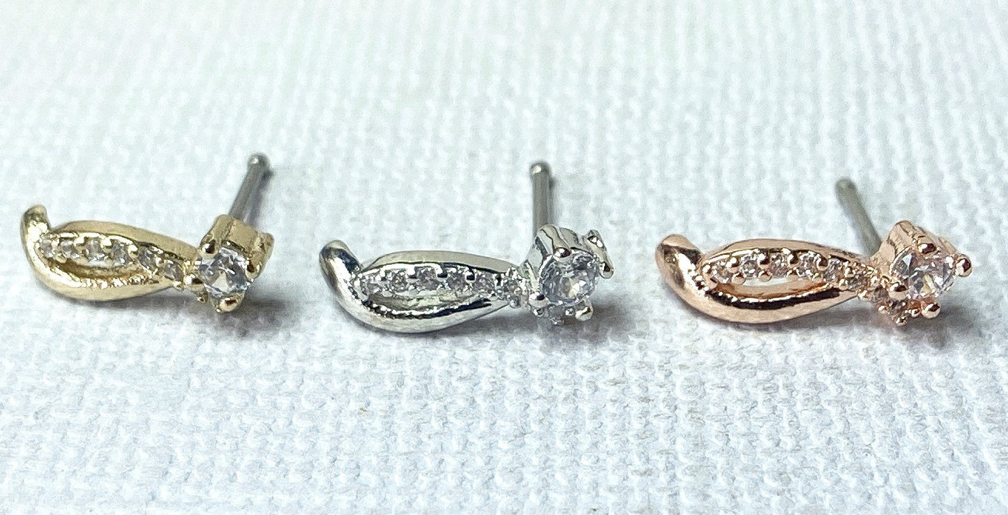 1pc Crawling CZ Gem Top 20g Nose Ring Stud Bone 316L Surgical Steel