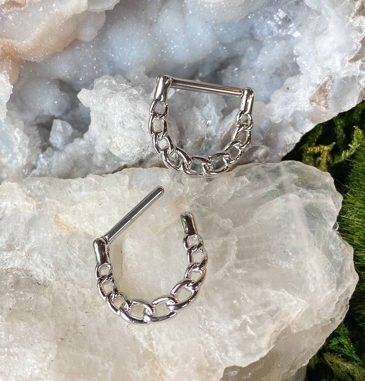 PAIR Linked Chain Design Nipple Clickers Shields Rings Body Piercing Jewelry