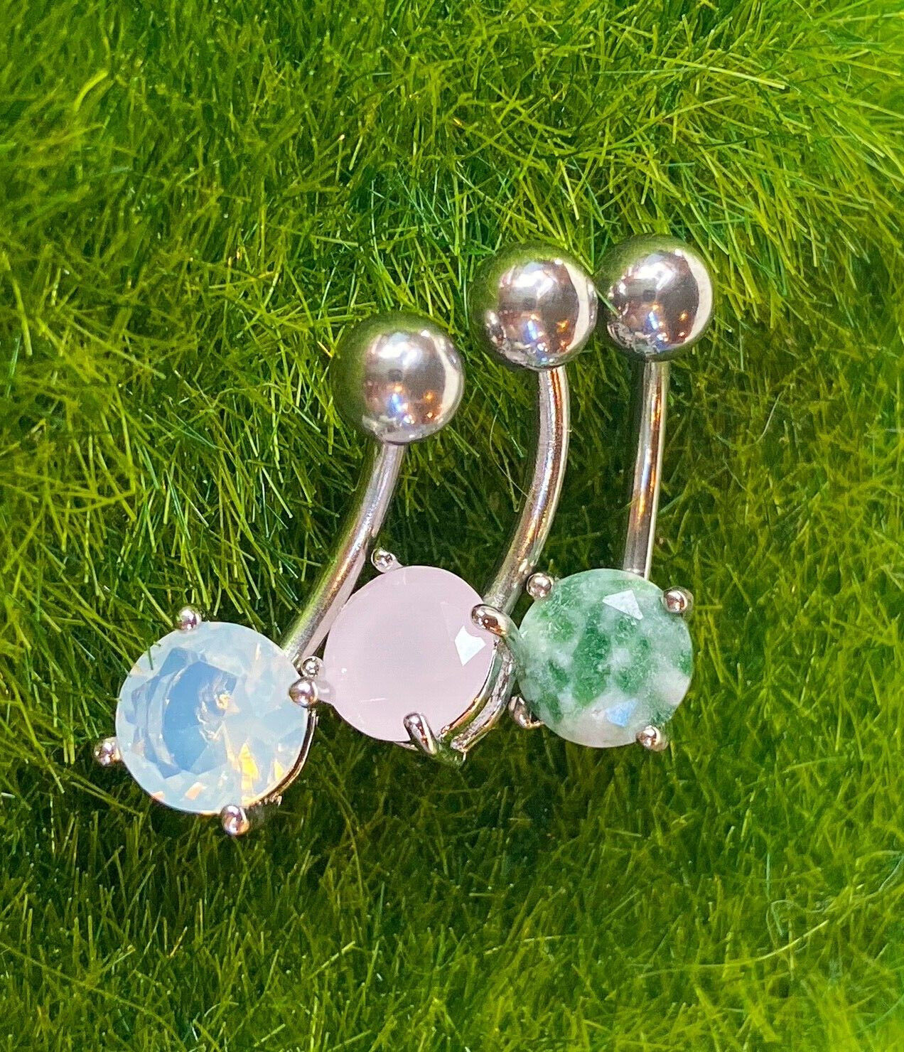 Solitaire Semi-Precious Belly Ring Natural Stone Pierced Navel Naval 14g Prong