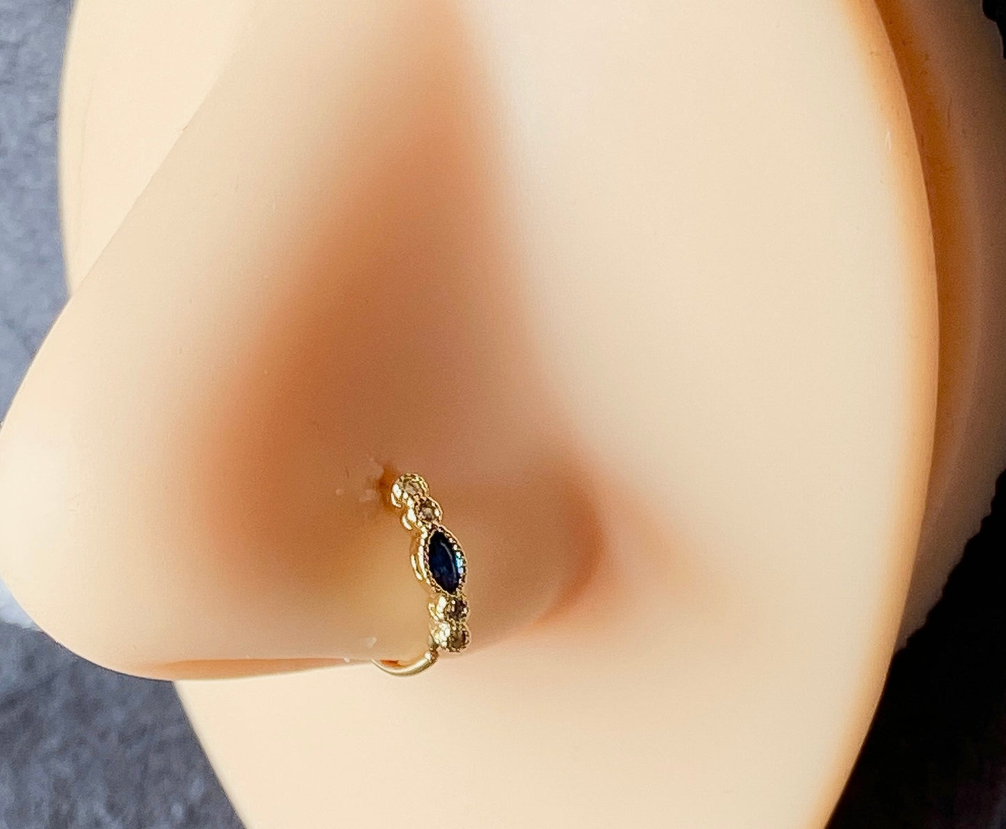1pc Bendable Nose Hoop / Cartilage Ring Blue Marquise CZ Gem for Rook, Daith