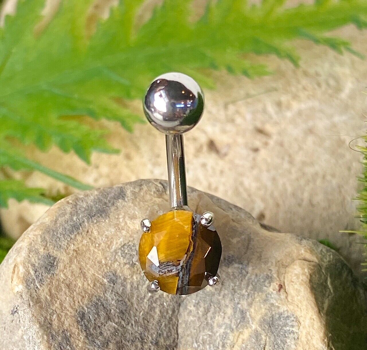 Solitaire Semi-Precious Belly Ring Natural Stone Pierced Navel Naval 14g Prong