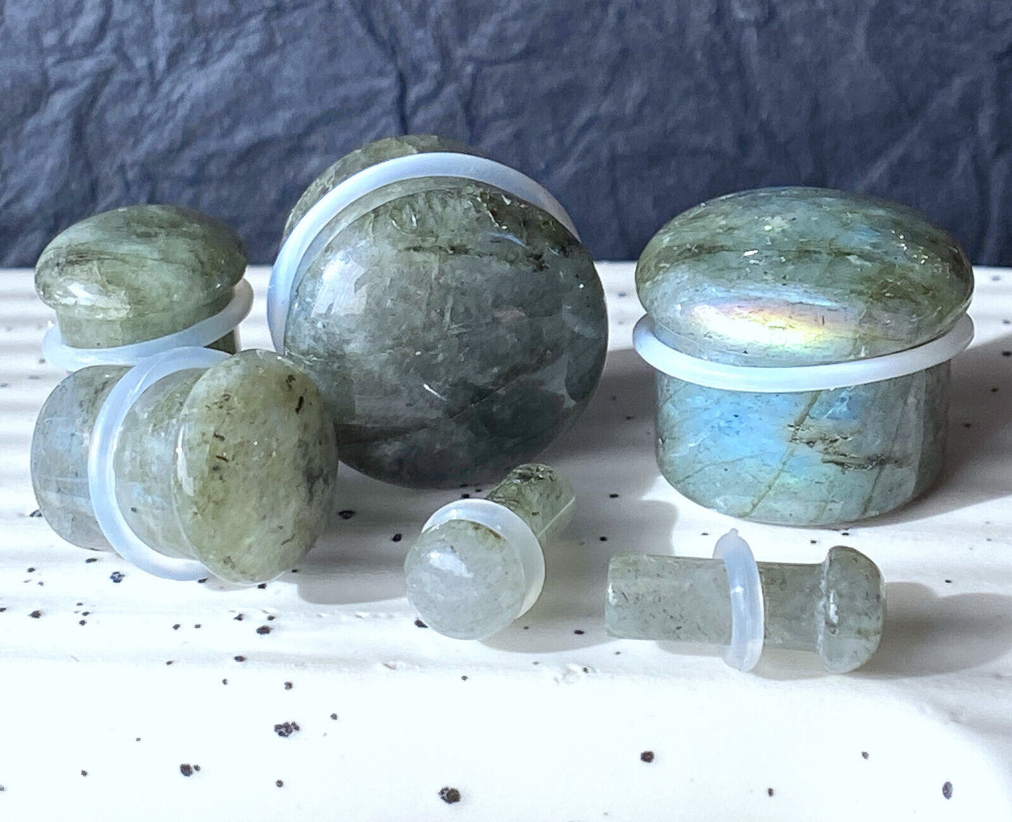 PAIR Labradorite Natural Stone Single Flare Plugs Organic Gauges Body Jewelry
