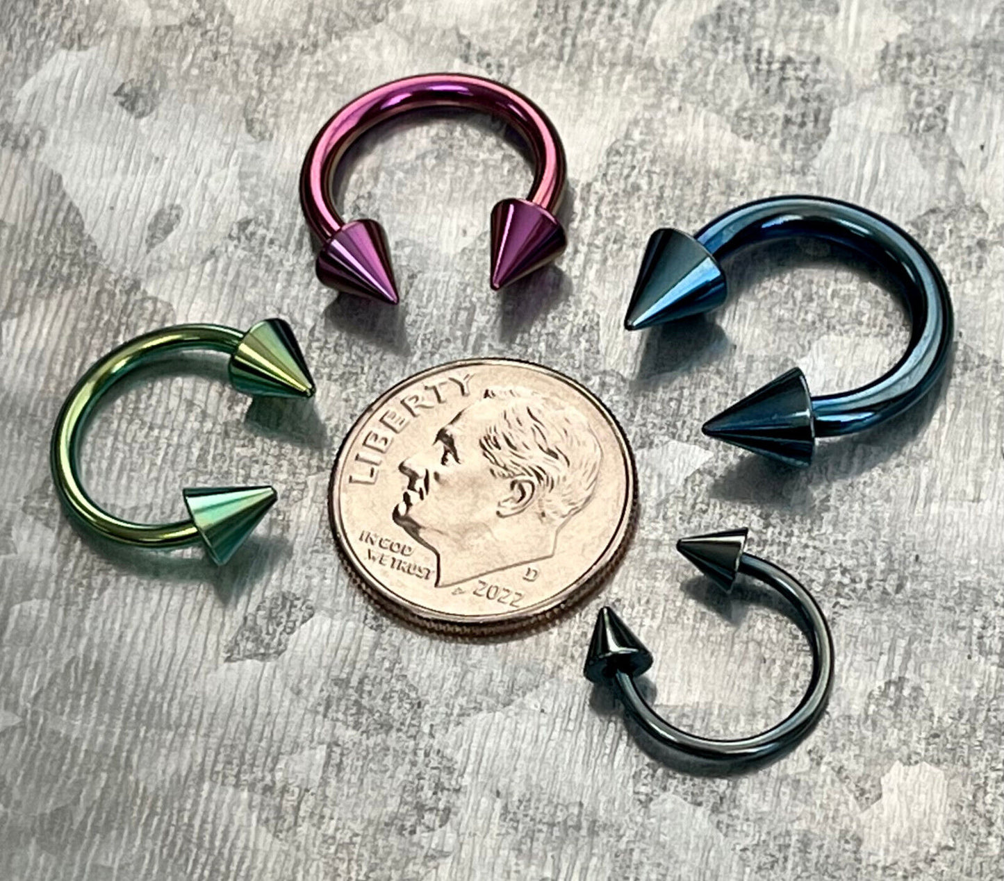 PAIR Titanium Spiked Circular Barbells Horseshoe Septum, Eyebrow, Nipple Rings