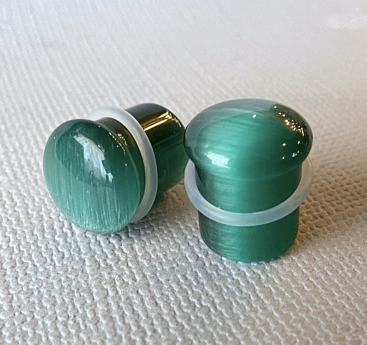 PAIR Teal Cat Eye Stone Plugs Single Flare Tunnels Earlets Gauges Body Jewelry