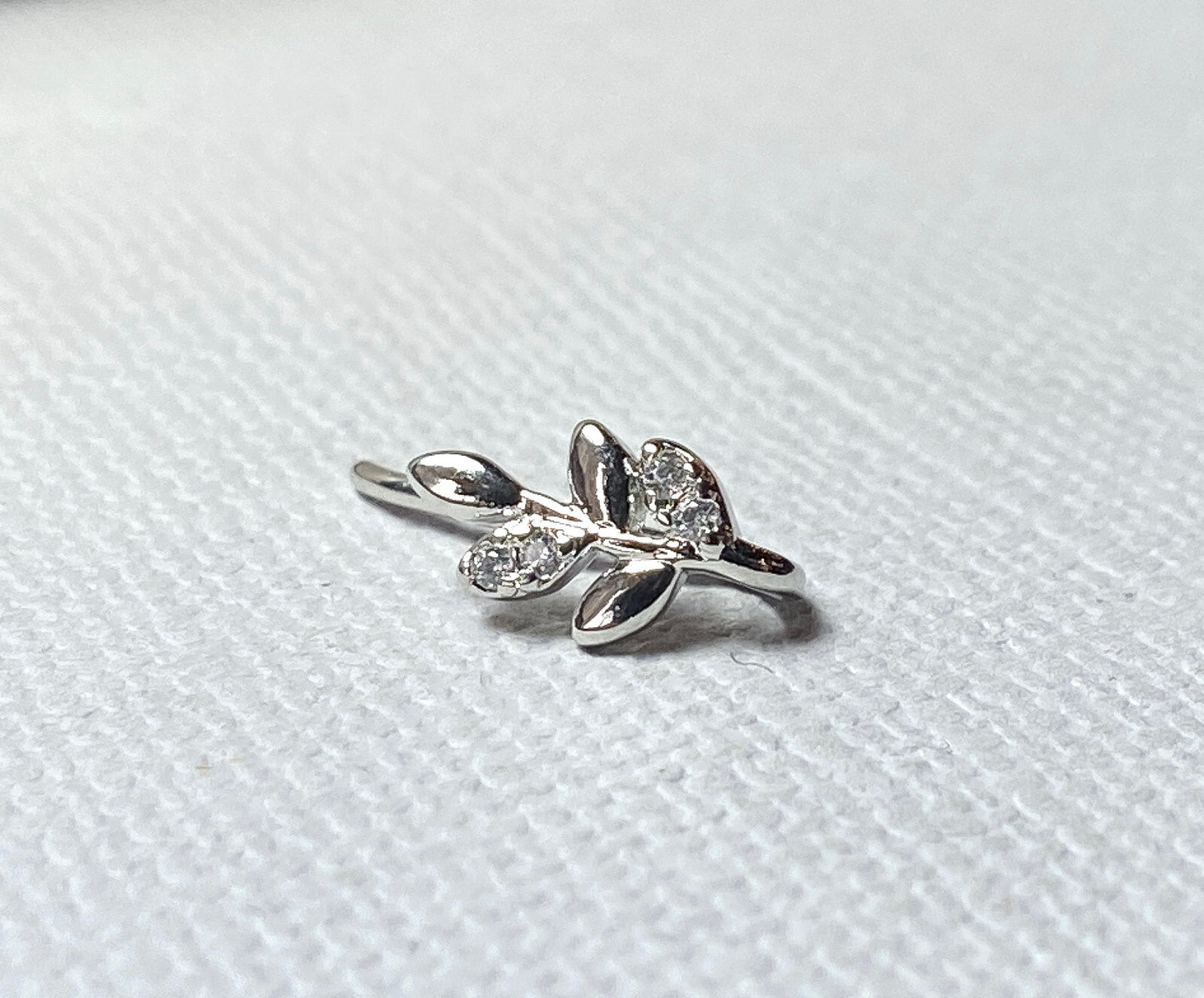 CZ Gem Olive Branch Non-Piercing Nose Clip, Faux Hoop Screw Stud Nostril Ring