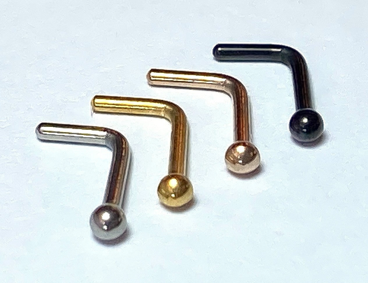 4pcs Ball End Steel L-Bend Nose Rings L-Shaped Studs Screws - choose 18g or 20g