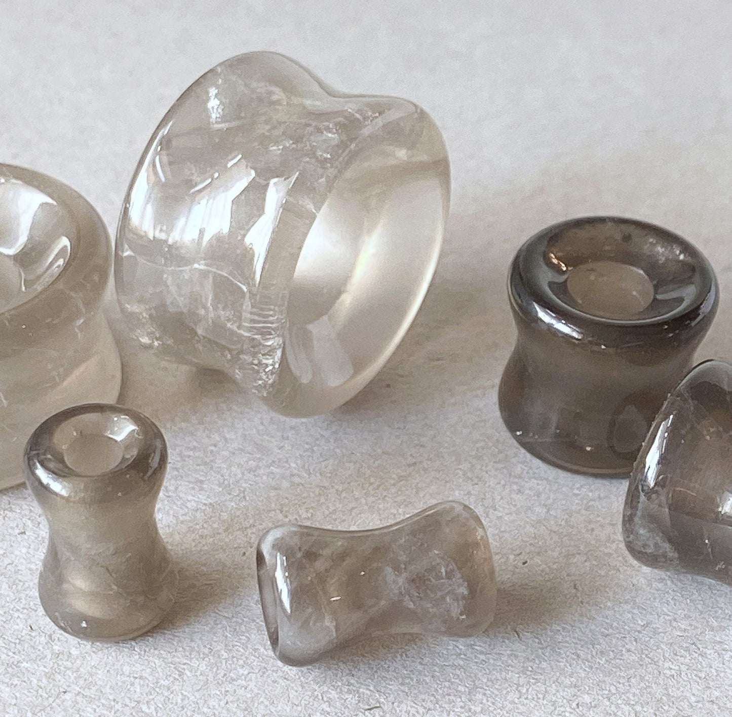 PAIR Smoky Quartz Stone Tunnels Organic Gauges Plugs Body Jewelry