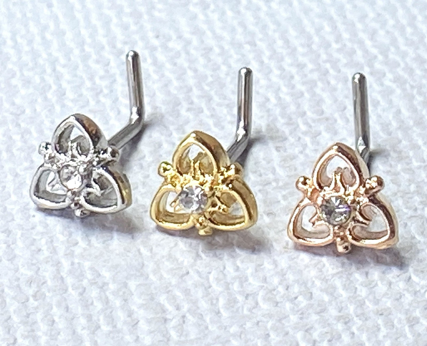 1pc Heart Filigree Gem L-Bend Nose Ring Stud Screw 316L Surgical Steel