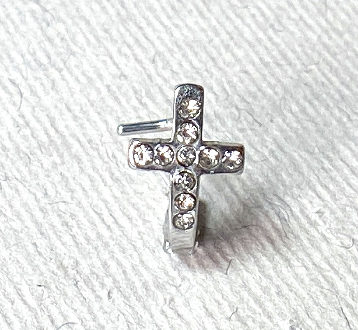 1pc Crystal Paved Cross L-Bend 20g Nose Ring Stud Screw 316L Surgical Steel