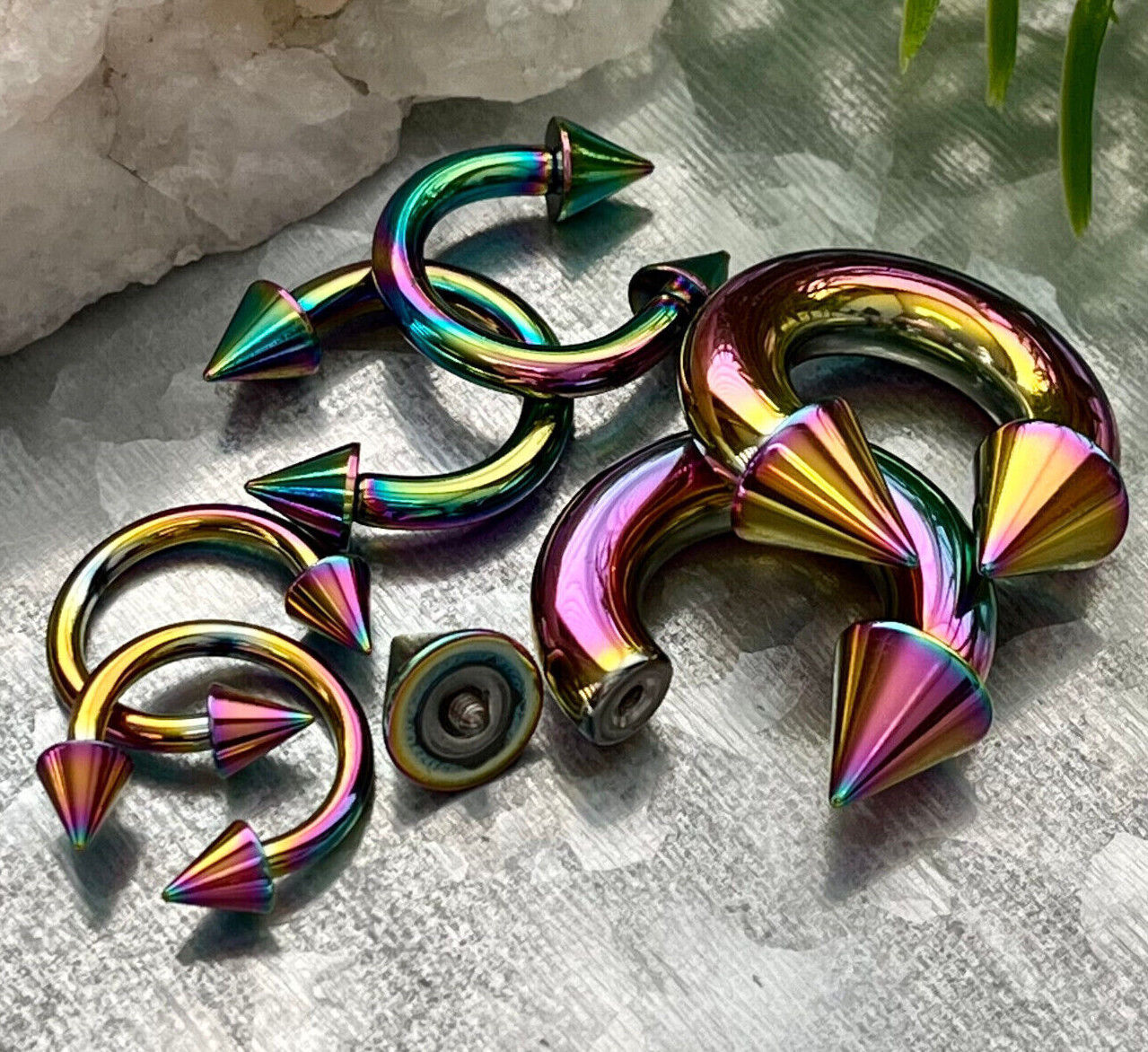 PAIR Titanium Spiked Circular Barbells Horseshoe Septum, Eyebrow, Nipple Rings
