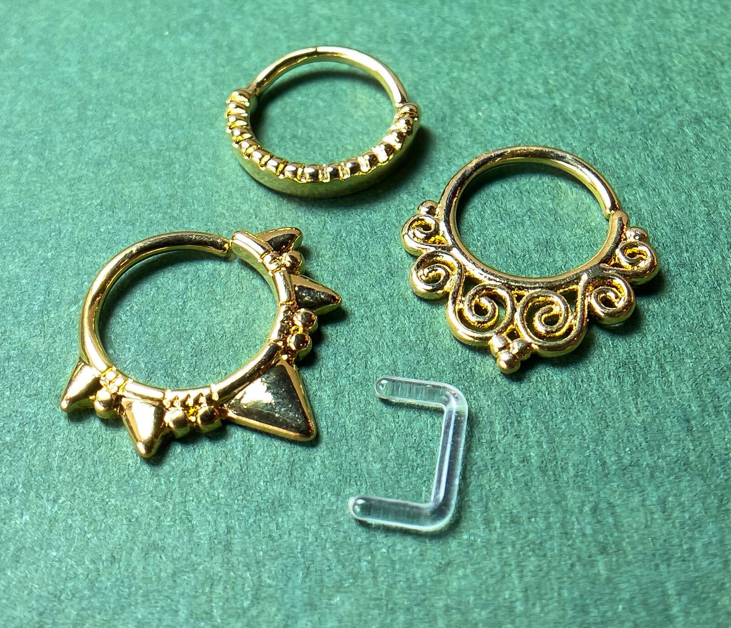 3pc Value Pack: 16g Bendable Design Septum / Cartilage Rings w/free Retainer!