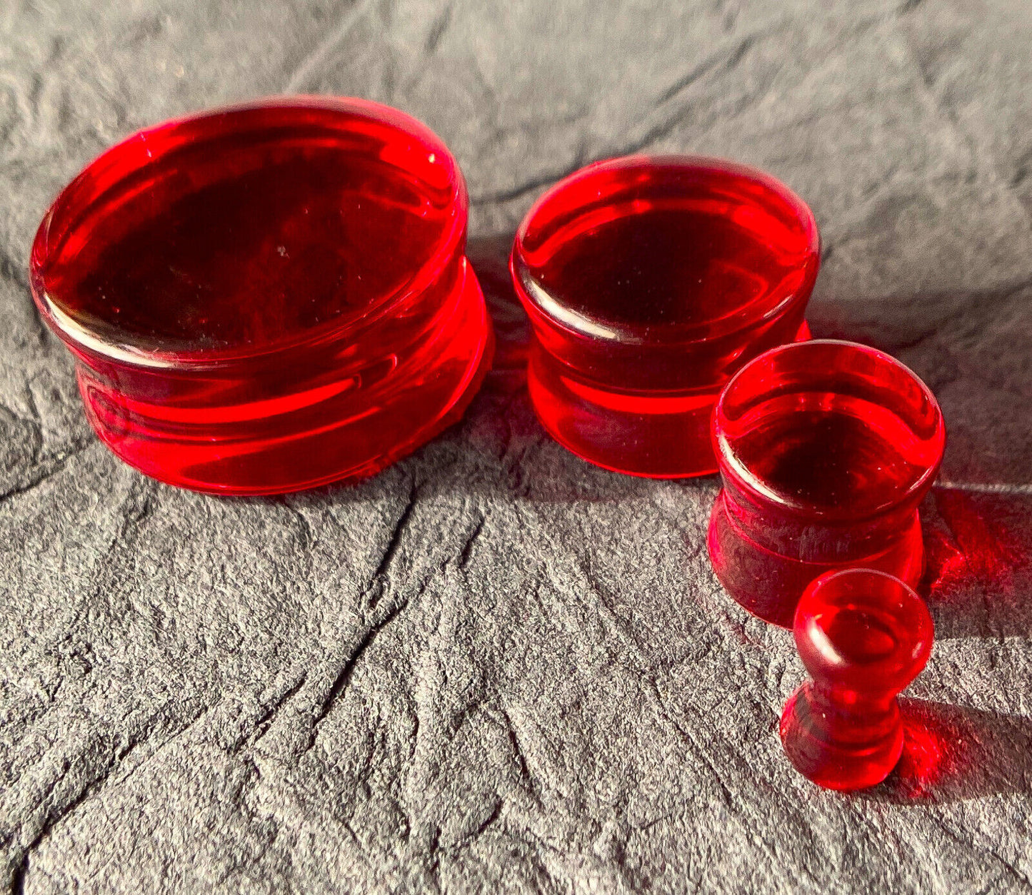 PAIR Red Glass Double Flare Plugs Gauges Tunnels Earlets Body Piercing Jewelry