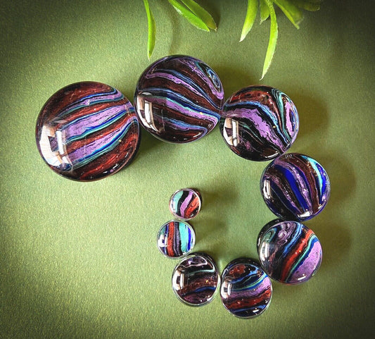 PAIR Rainbow Stripes Design Pyrex Glass Plugs Gauges Body Ear Piercing Jewelry
