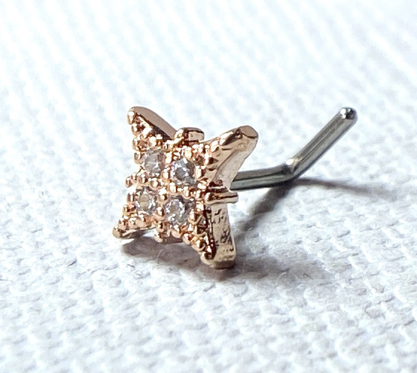 1pc CZ Paved Star L-Bend 20g Nose Ring Stud Screw 316L Surgical Steel