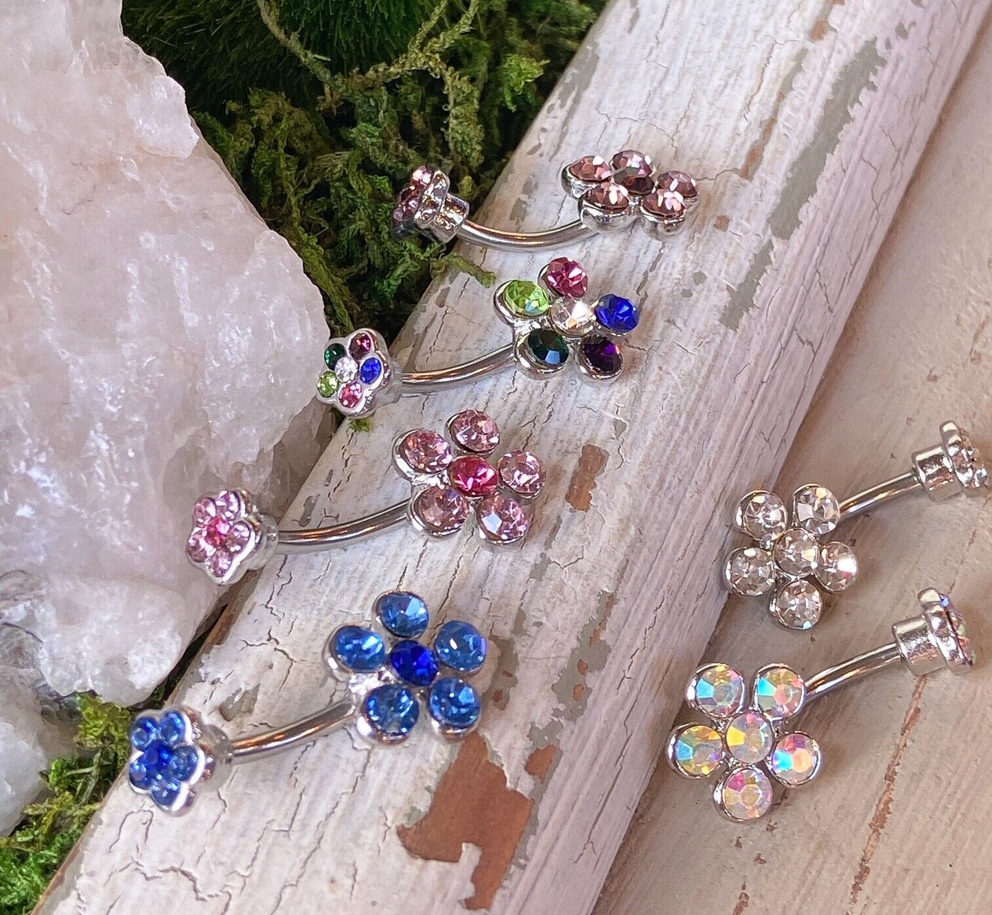 1pc Flower Double Gem Belly Ring Navel Piercing Pierced Naval Body Jewelry