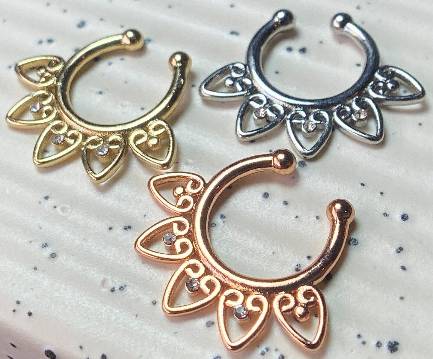 1pc Non-Piercing Tribal Fan w/Gems Septum Hanger Clip-On Fake Nose Ring