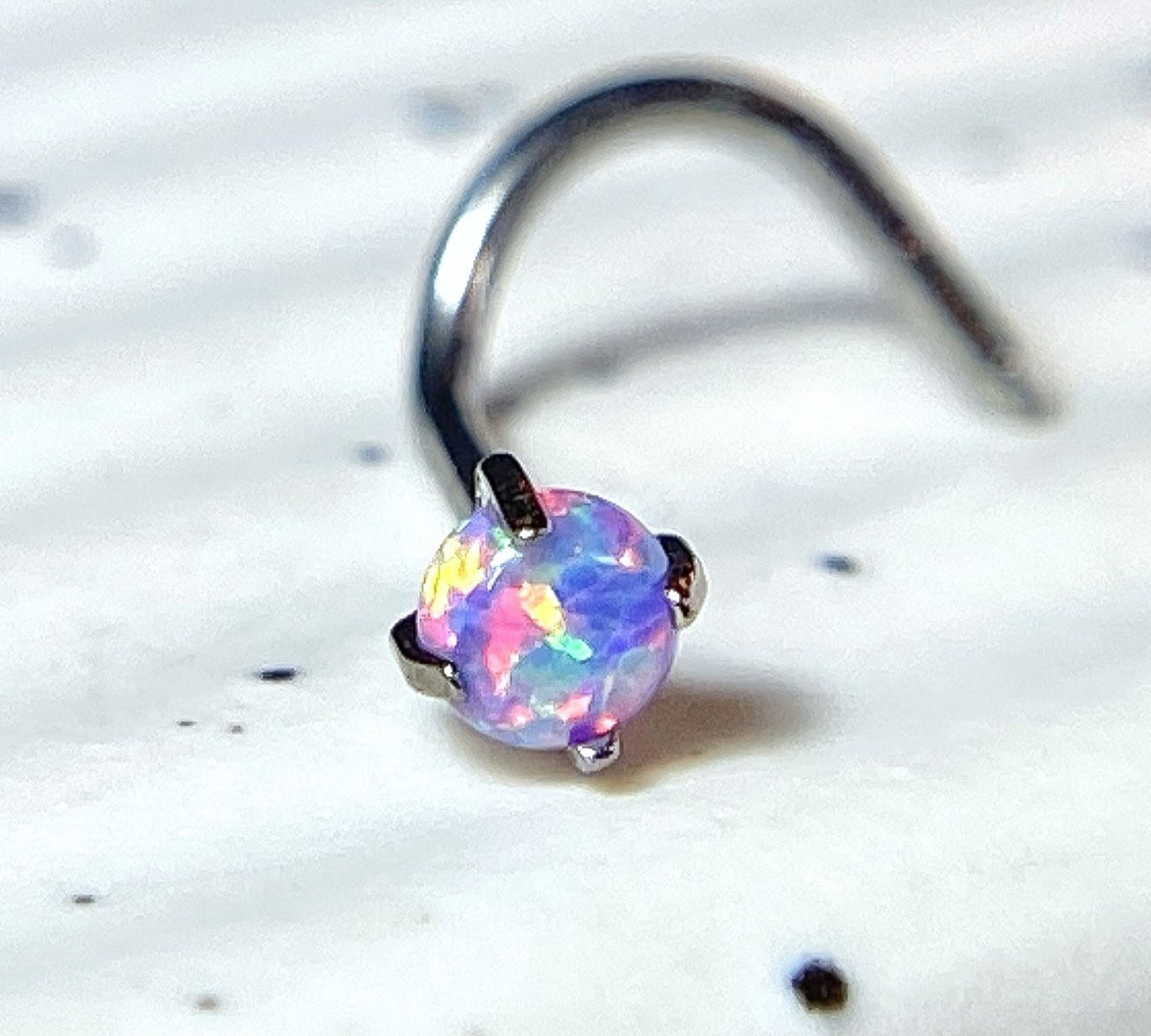 1pc Implant Grade 23 Titanium Opal Nose Screw Prong Set Ring 18g or 20g