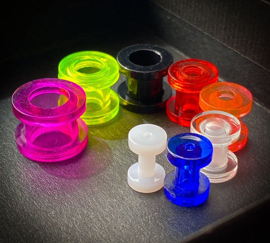 PAIR Acrylic Screw Fit Tunnels Plugs Gauges Earlets - choose your color!