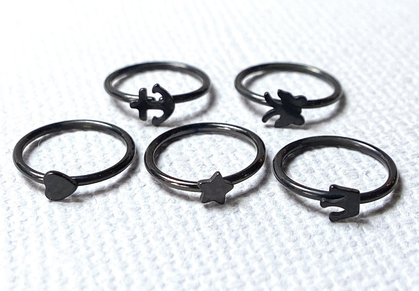 5pcs Nose Hoop Rook Daith Helix Tragus Rings - Anchor Crown Heart Star Butterfly