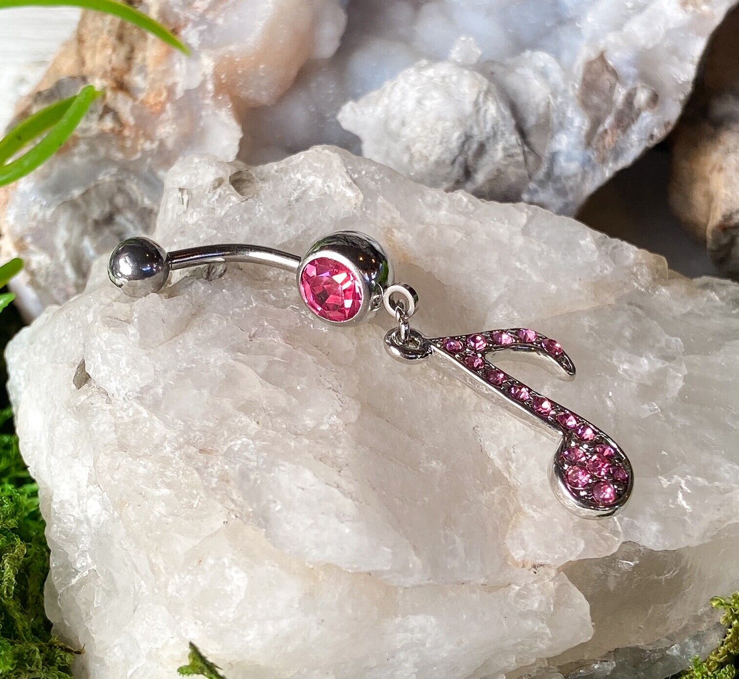 Musical 1/8 Note Dangle Belly Ring Pierced Naval Music CZ Gem Navel Piercing