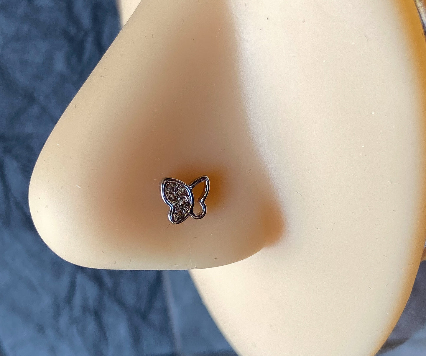 1pc CZ Paved Butterfly 20g Nose Ring Stud Bone 316L Surgical Steel