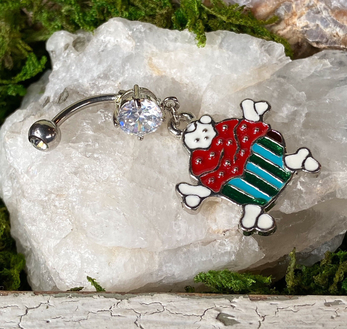 Enamel Poisonous Cupcake Skull & Crossbone Gem Belly Ring Naval Piercing Navel