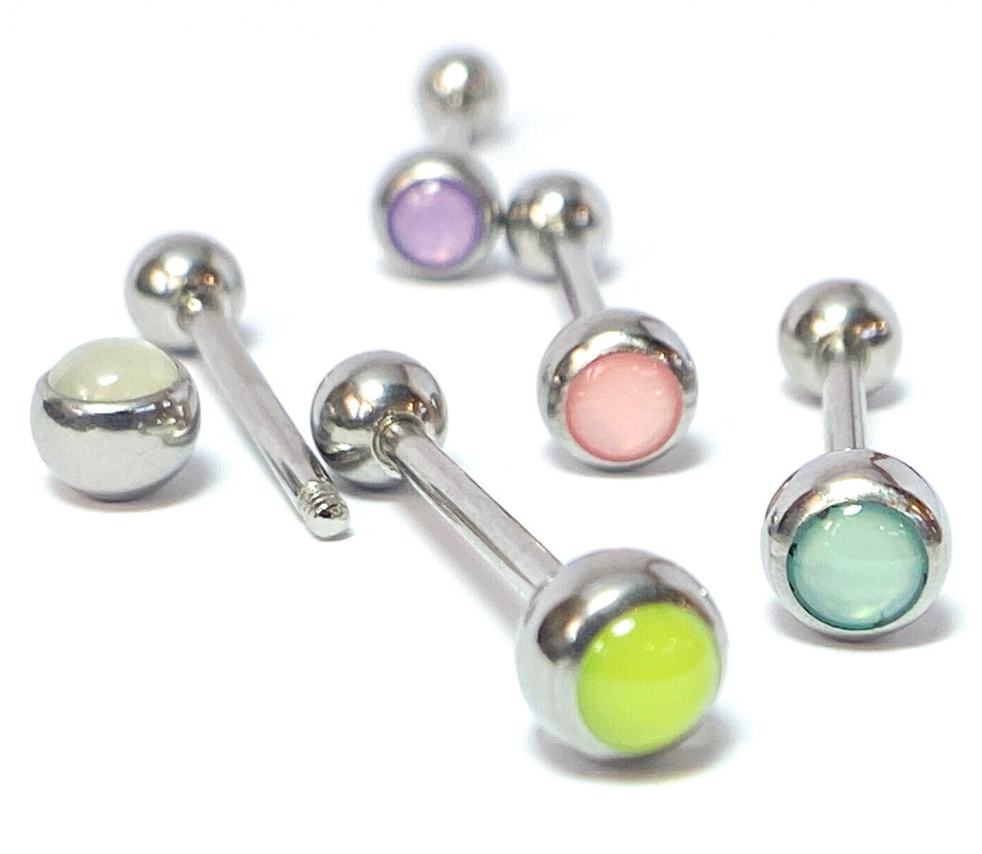 5pc Value Pack Illuminating Stone Tongue Rings 14g Steel Tounge Body Jewelry