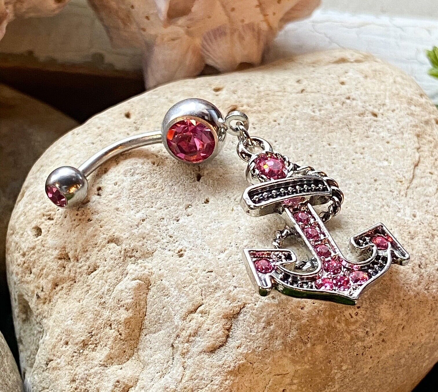 1pc Anchor Dangle Belly Ring Navel Piercing Pierced Naval Nautical CZ Gem Ship