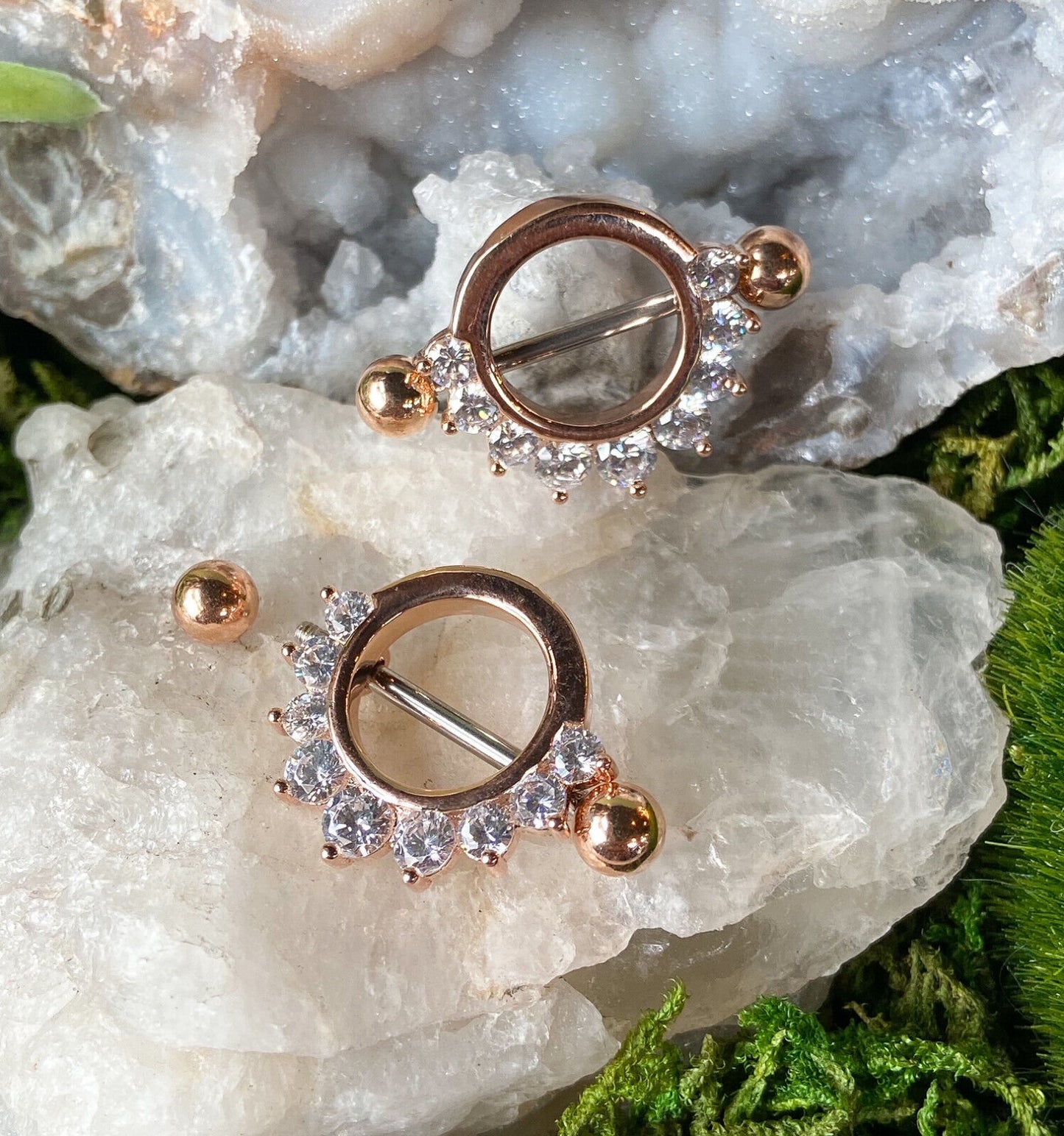 PAIR Pronged Gem Half Circle Plated 316L Steel Nipple Shields Rings Body Jewelry