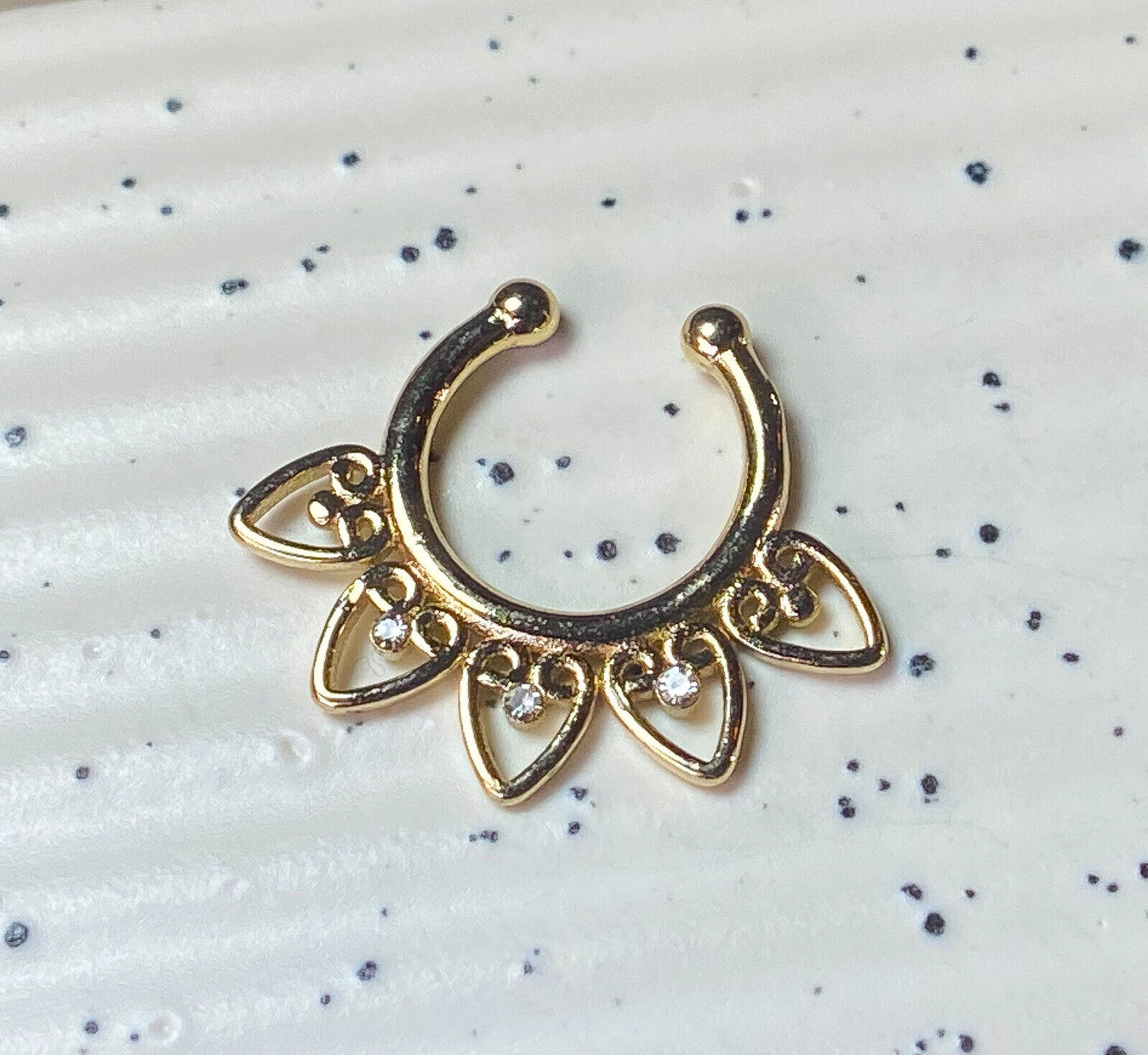 1pc Non-Piercing Tribal Fan w/Gems Septum Hanger Clip-On Fake Nose Ring