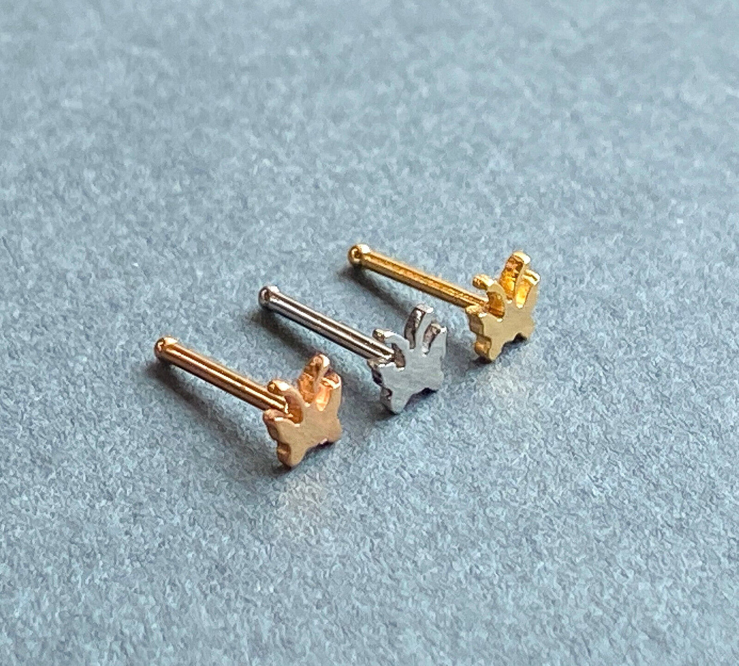 3pcs Butterfly Style Nose Rings Studs Bones 316L Surgical Steel Ion Plated