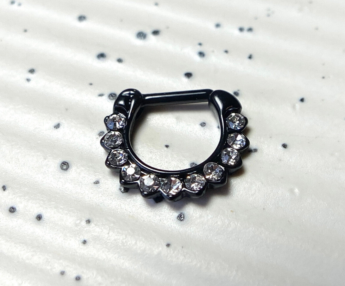 1pc Paved 11-Gem Color IP Septum Clicker Ring 316L Surgical Steel 16g