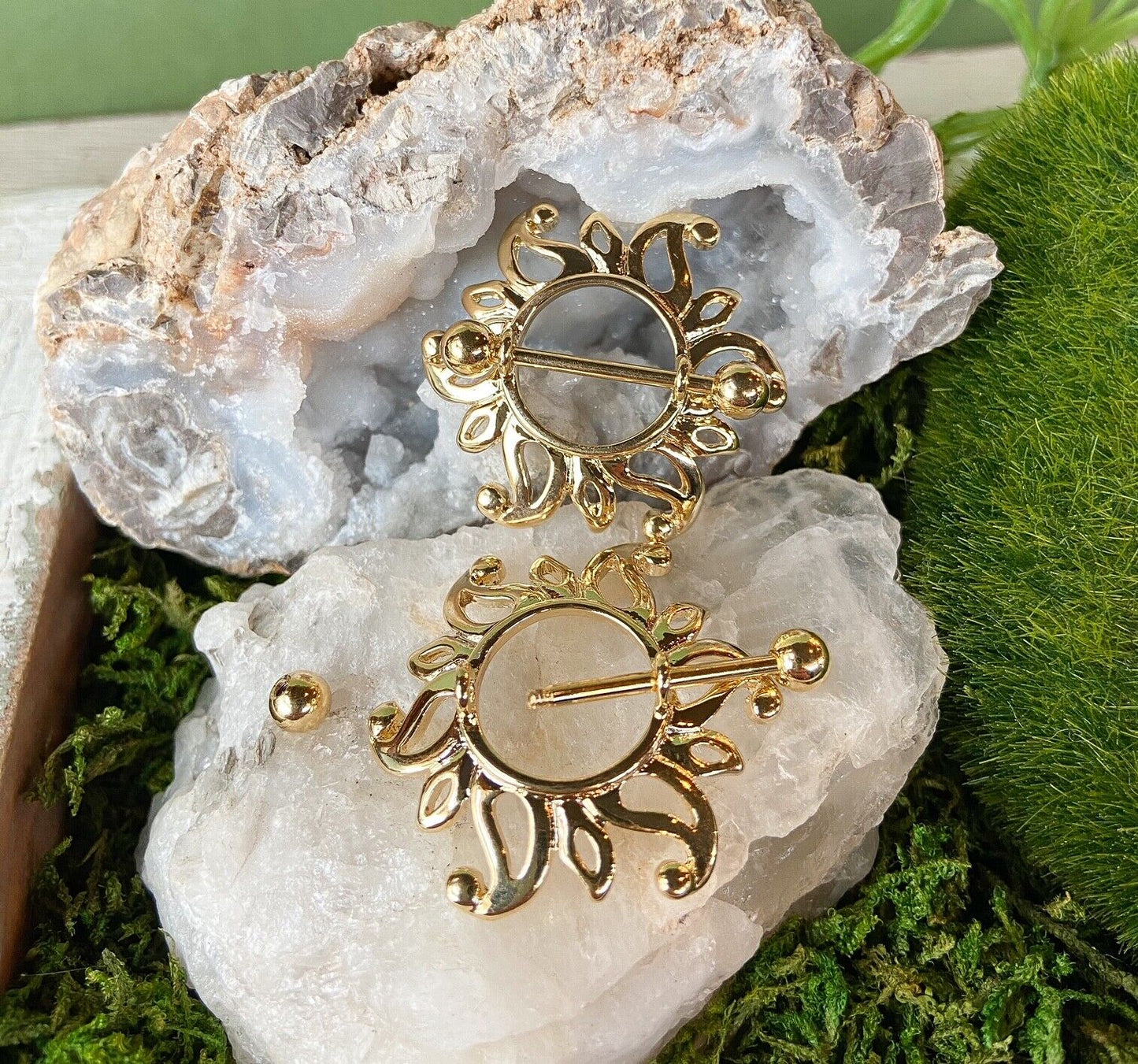 PAIR Swirling Sun Nipple Ring Shields Body Jewelry - Only Rose Gold Available