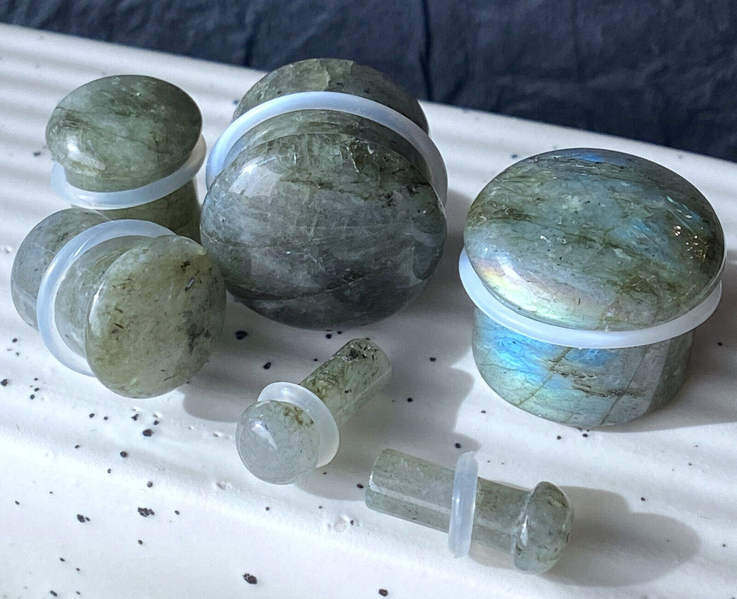 PAIR Labradorite Natural Stone Single Flare Plugs Organic Gauges Body Jewelry