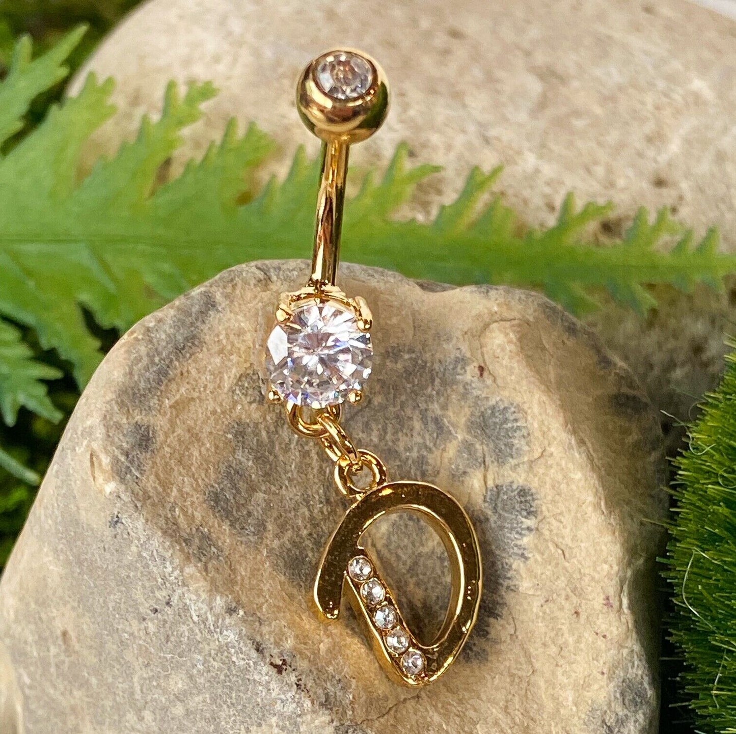 14kt Gold Plated Initial Dangle Belly Ring Naval Navel Letter Body Jewelry