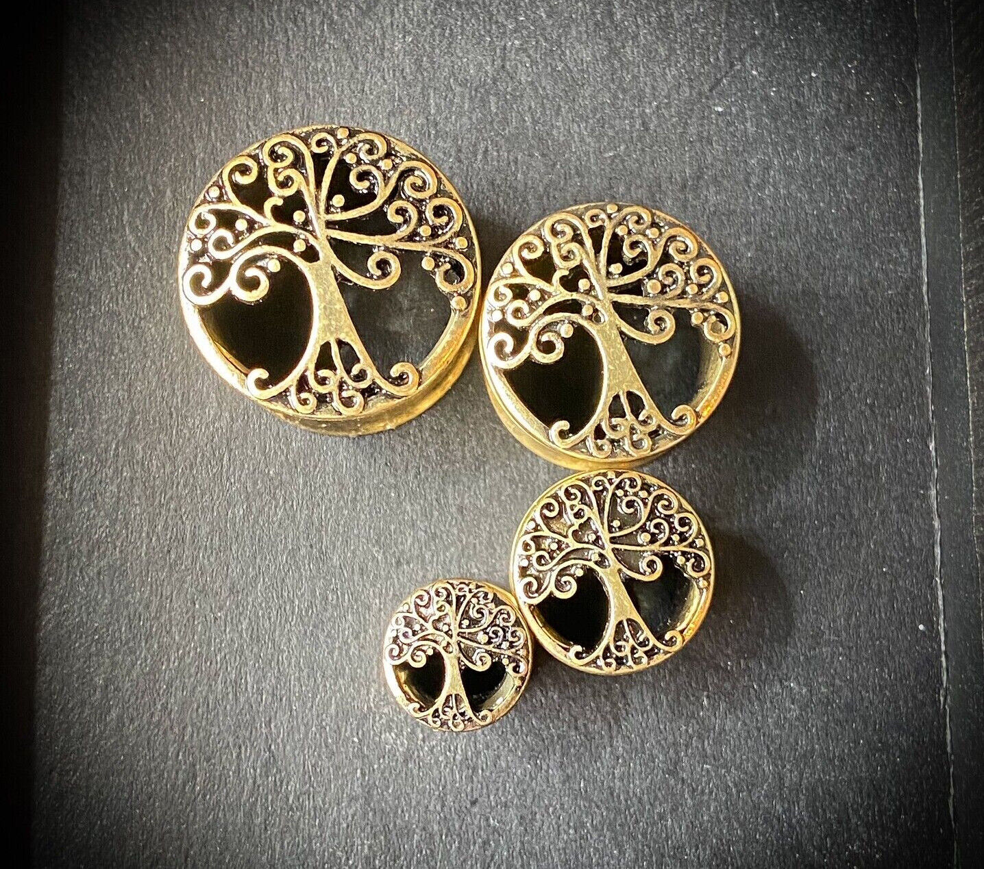 PAIR Antique Gold Tree of Life Design Tunnels Plugs Earlets Gauges Body Jewelry