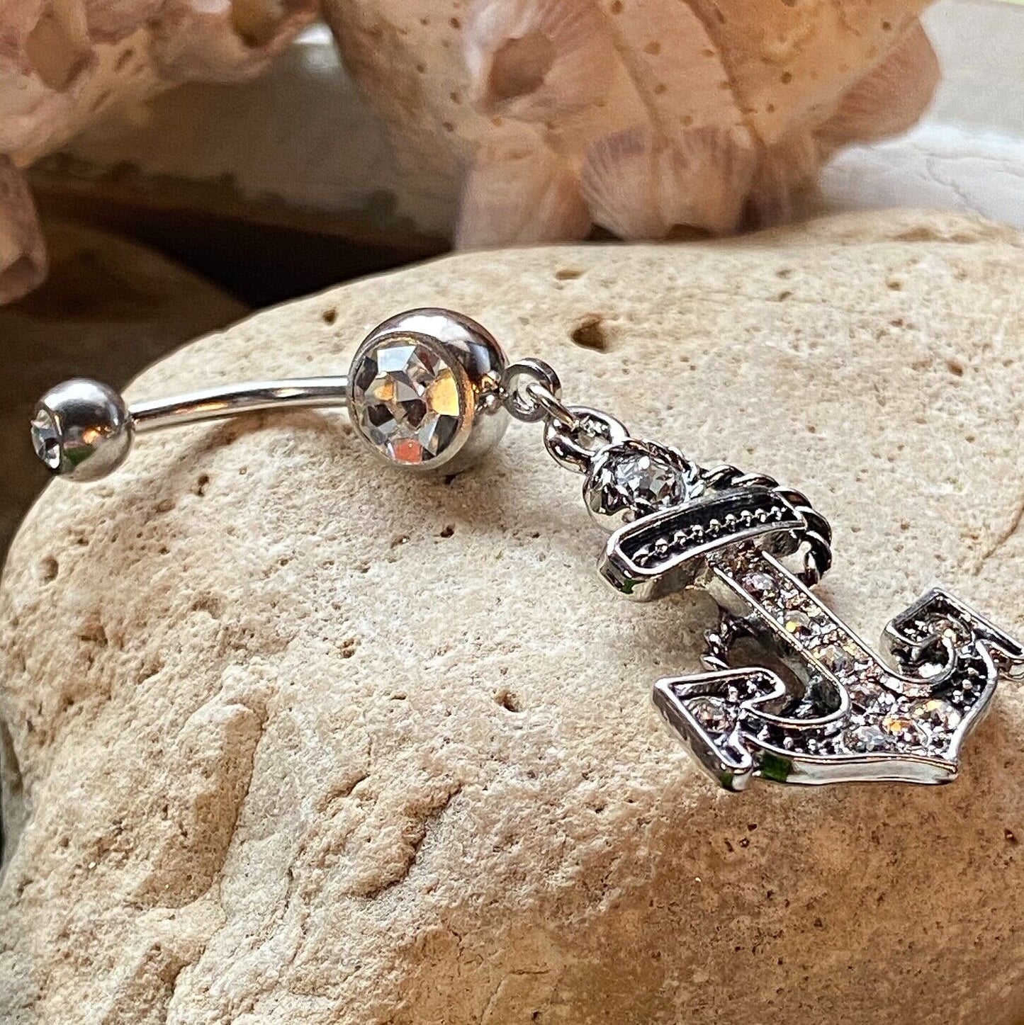 1pc Anchor Dangle Belly Ring Navel Piercing Pierced Naval Nautical CZ Gem Ship
