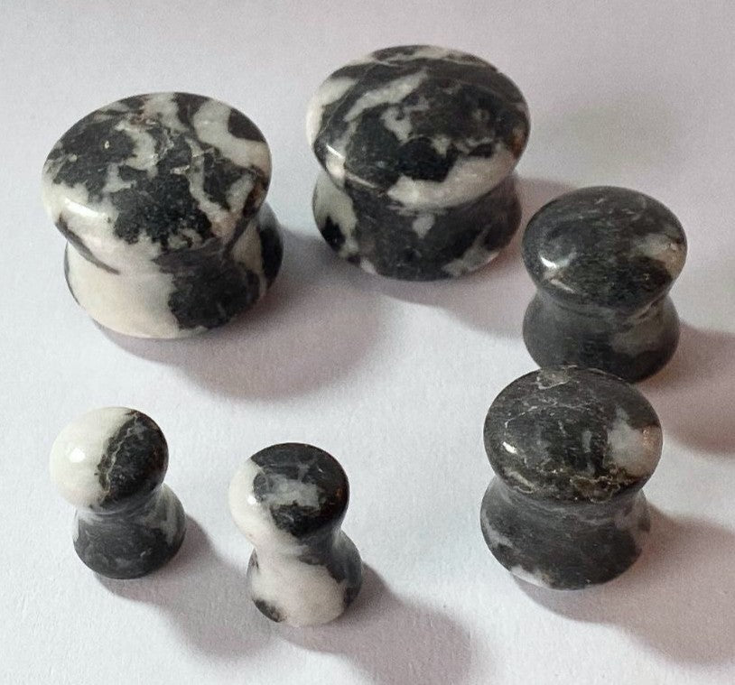 PAIR Natural Zebra Jasper Stone Double Flare Plugs Tunnels Earlet Organic Gauges