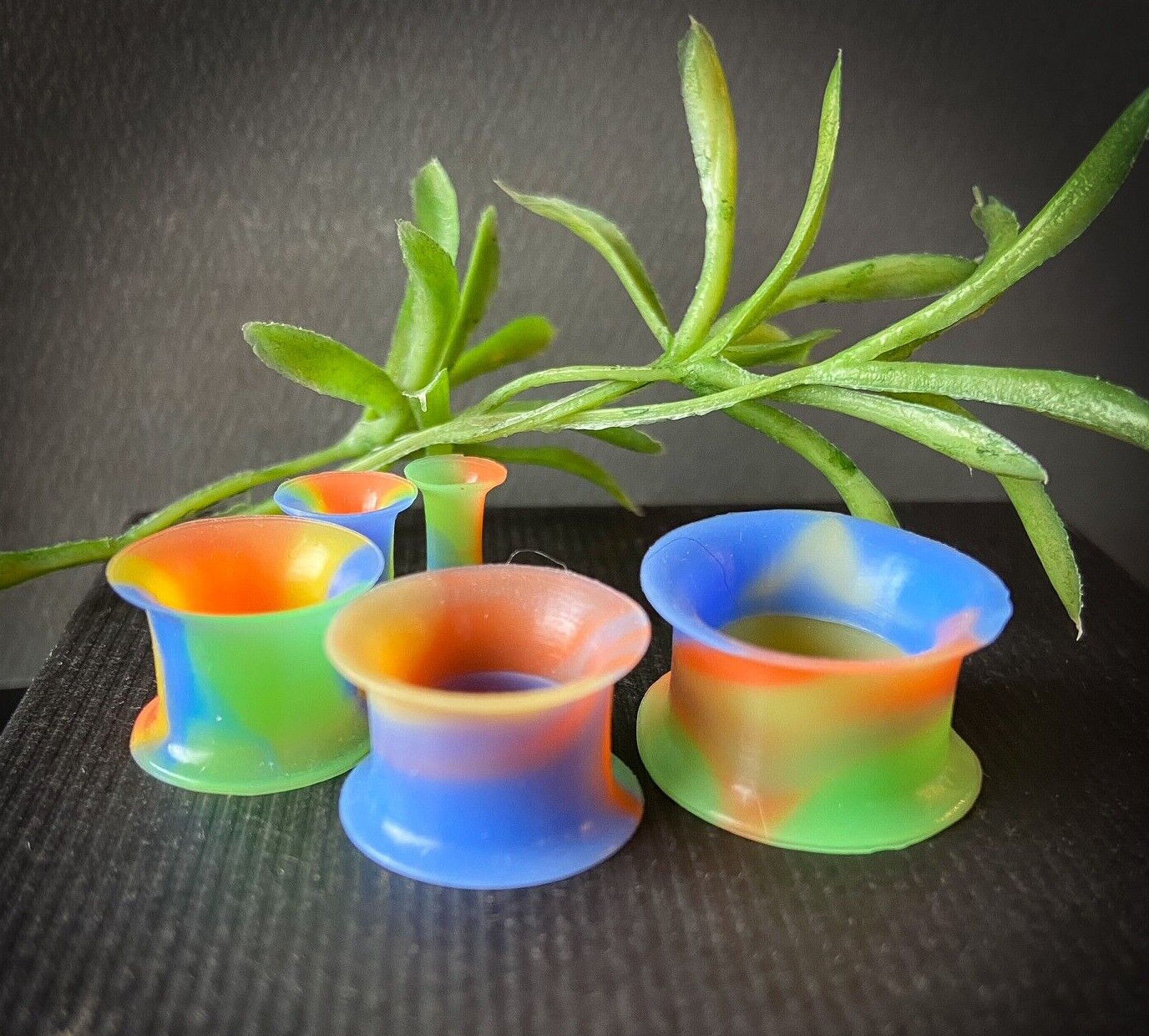 PAIR Rainbow Soft Silicone Tunnels Plugs Earlets Gauges Pierced Body Jewelry