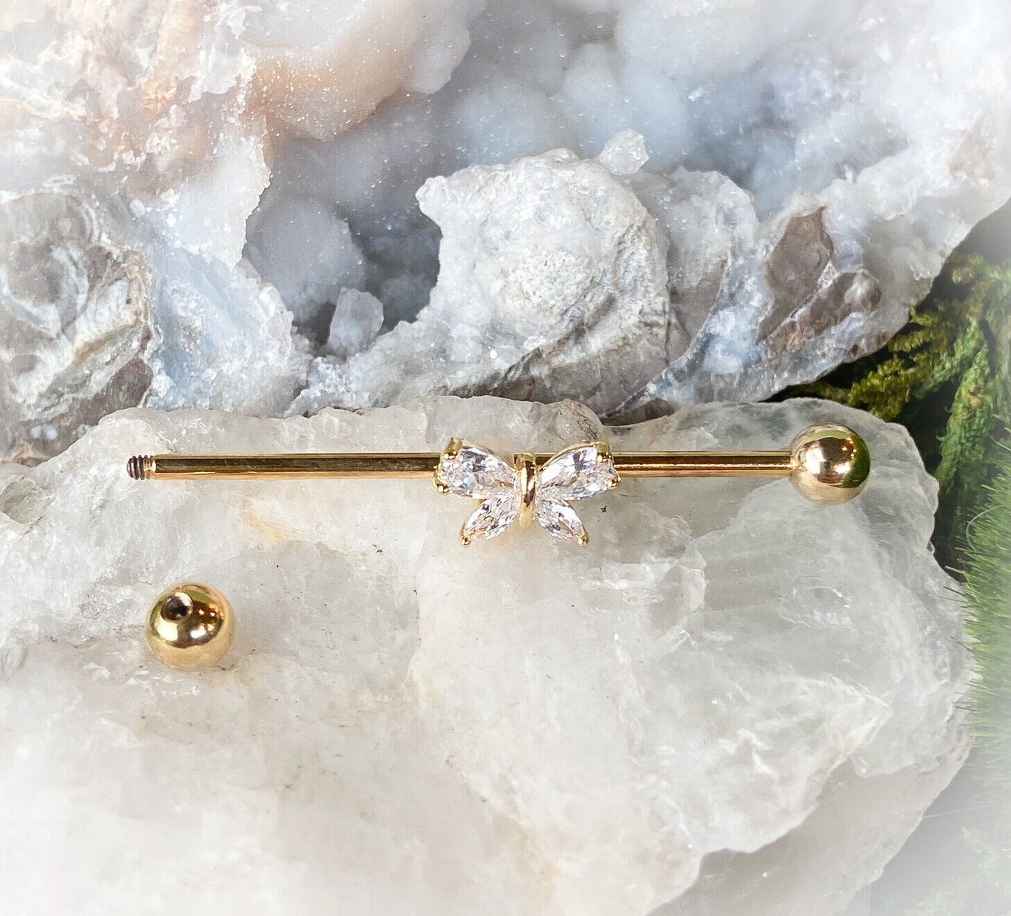 1pc CZ Gem Butterfly Industrial Barbell 38mm, 1.5", 1 & 1/2 inch inches