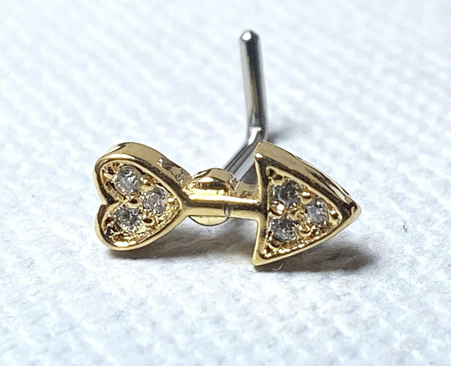 1pc CZ Paved Heart Arrow 20g L-Bend Nose Ring Stud Screw 316L Surgical Steel