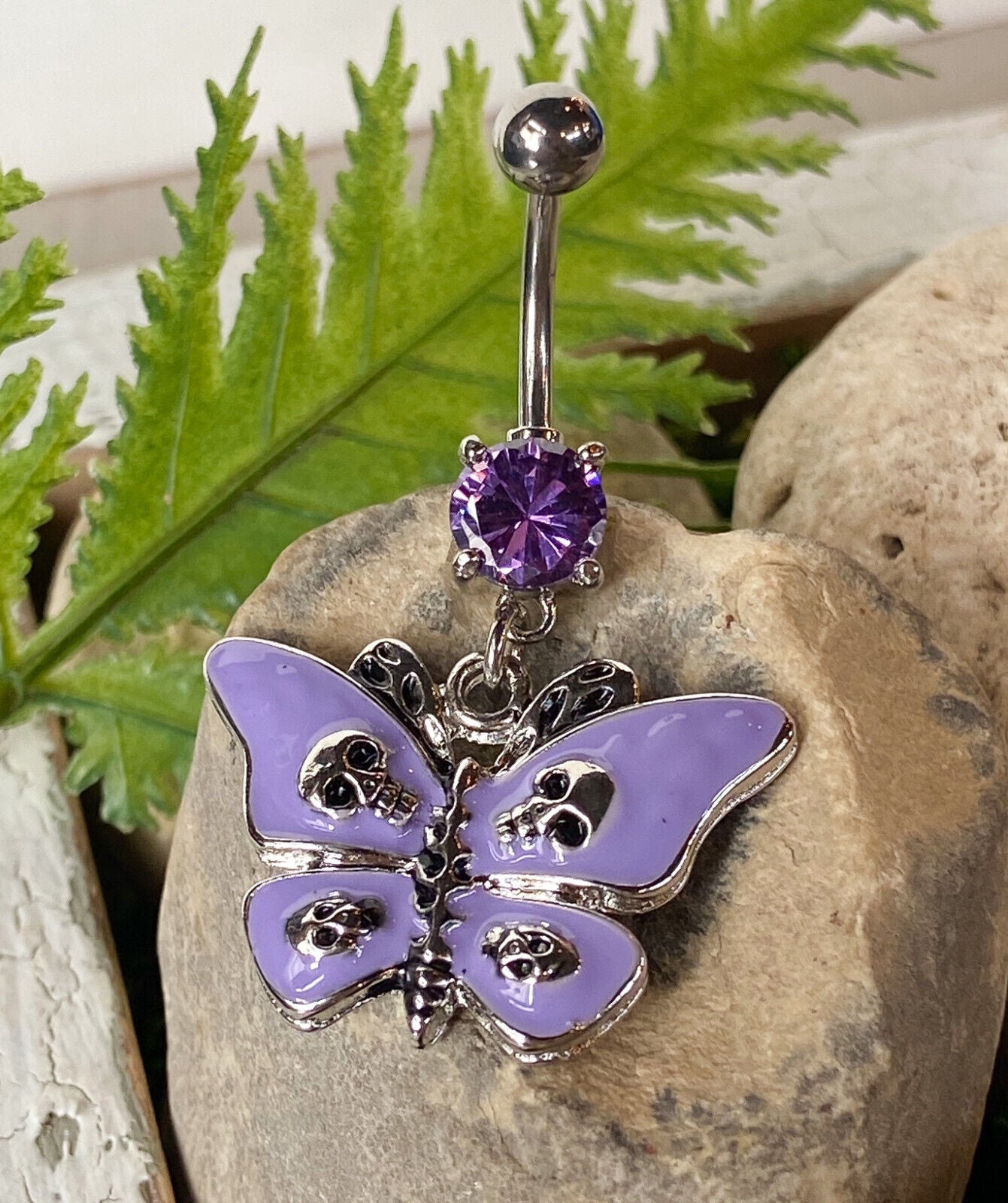 1pc Butterfly & Skulls Gothic Skull Belly Ring Navel Goth Naval Piercing Pierced