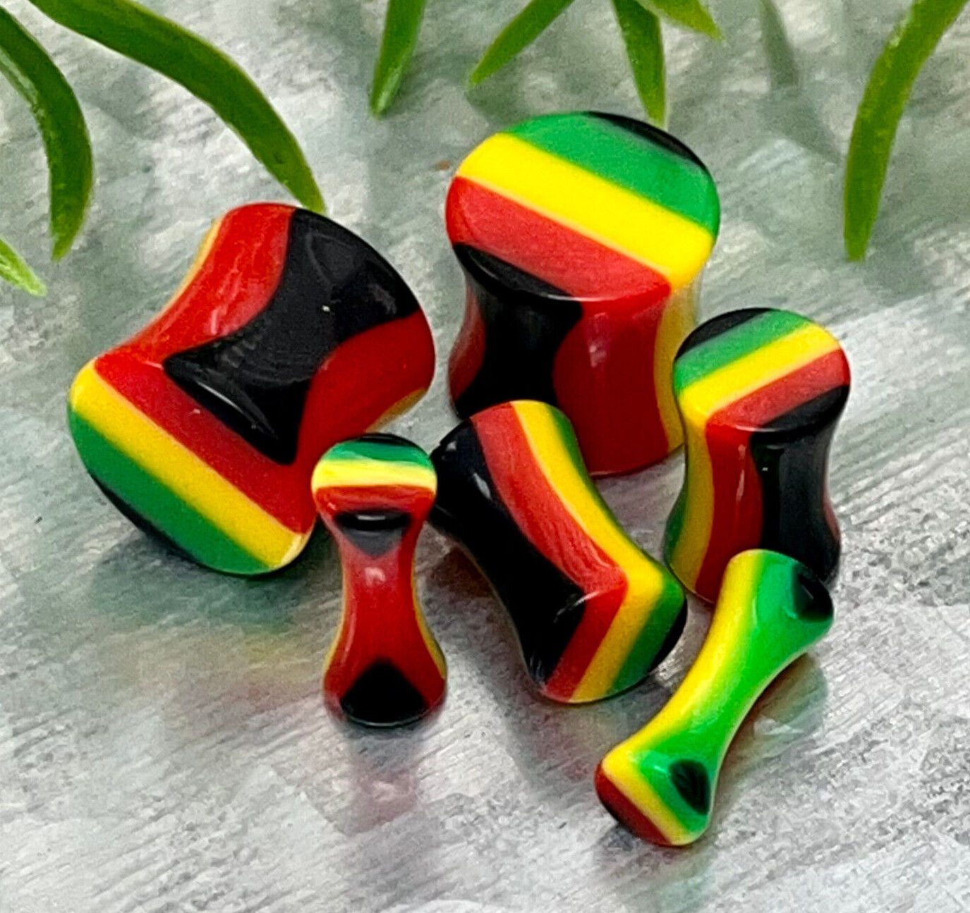 PAIR Rasta Striped Saddle Plugs Gauges Earlets Tunnels Body Jewelry