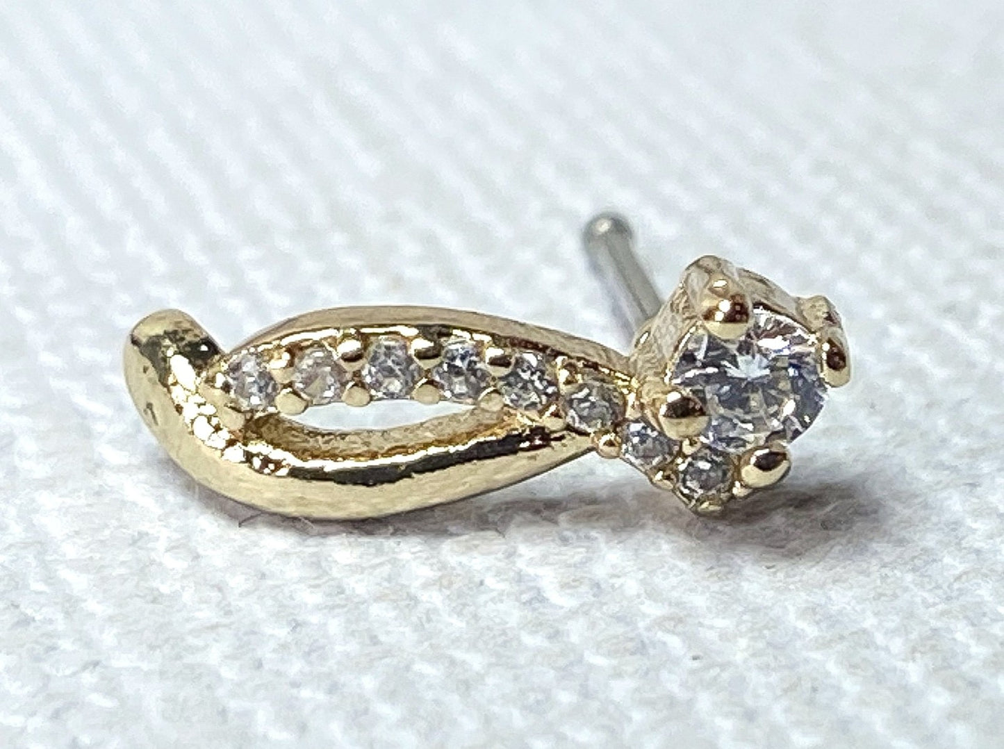 1pc Crawling CZ Gem Top 20g Nose Ring Stud Bone 316L Surgical Steel