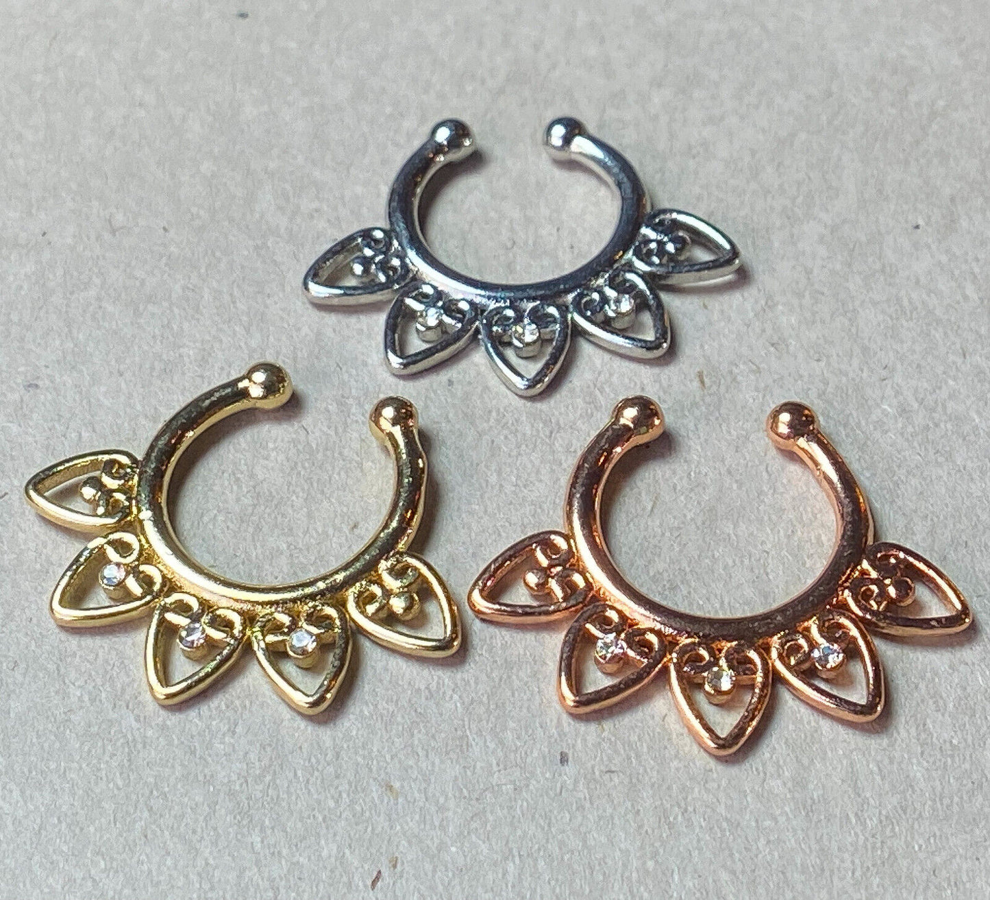 1pc Non-Piercing Tribal Fan w/Gems Septum Hanger Clip-On Fake Nose Ring