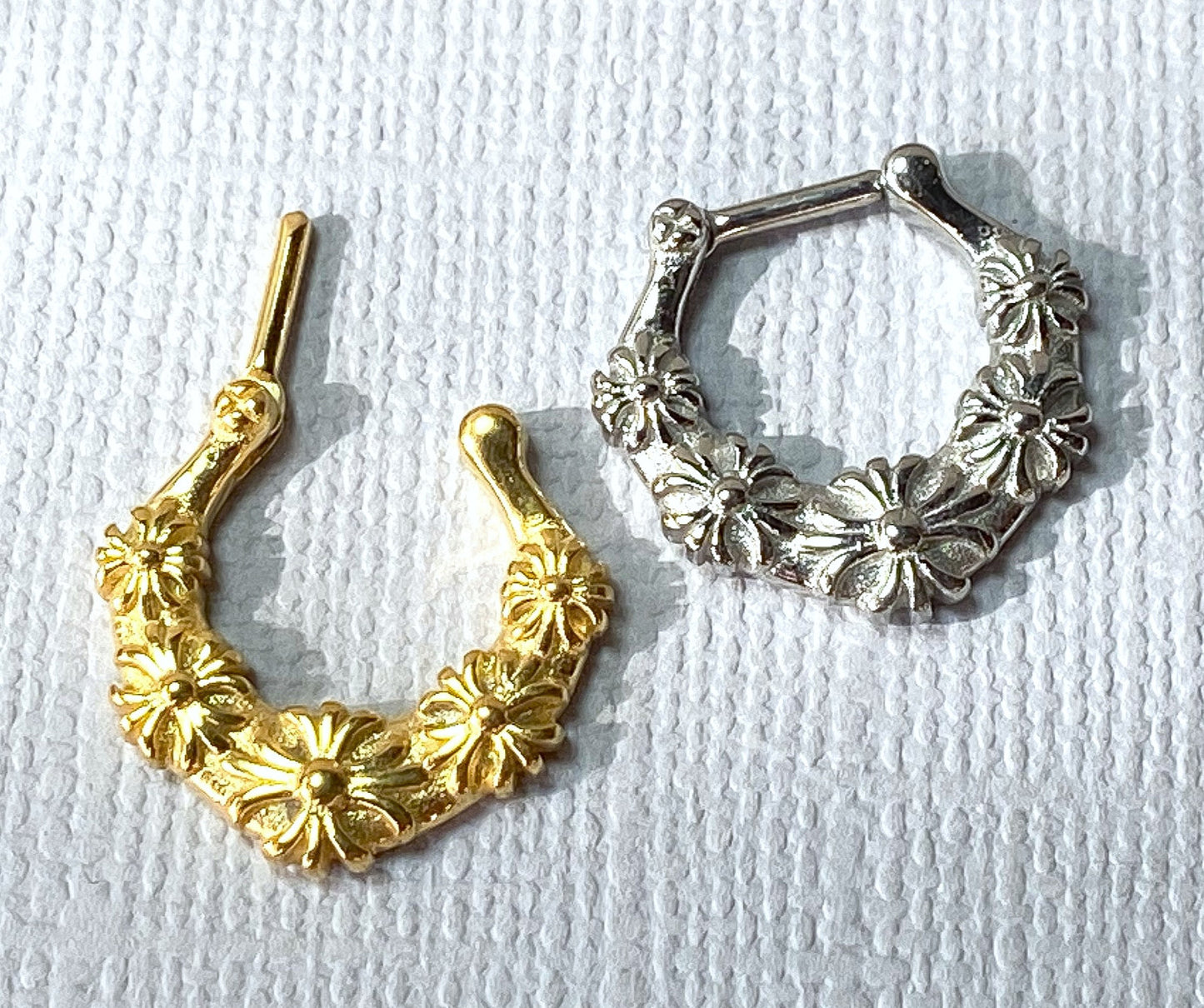 1pc 100% SURGICAL STEEL Floral Septum Ring Clicker Pierced Nose 16g Hanger - Only Gold Left In Stock
